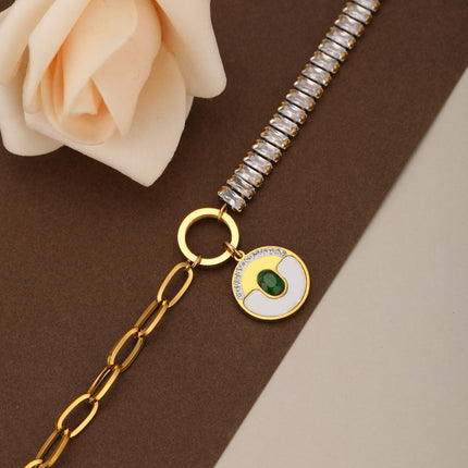 Pulsera De Acero 14K Con Colgante De Concha, Diseño Asimétrico
