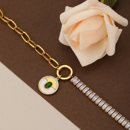 Pulsera De Acero 14K Con Colgante De Concha, Diseño Asimétrico