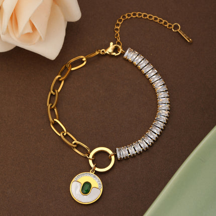 Pulsera De Acero 14K Con Colgante De Concha, Diseño Asimétrico