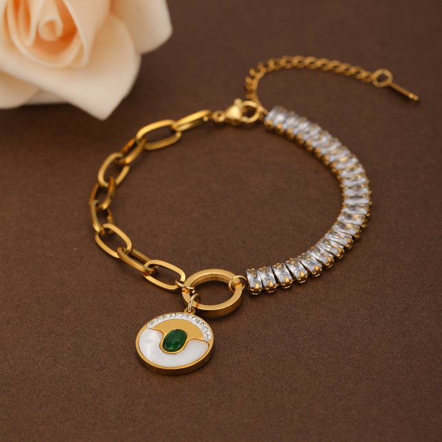 Pulsera De Acero 14K Con Colgante De Concha, Diseño Asimétrico