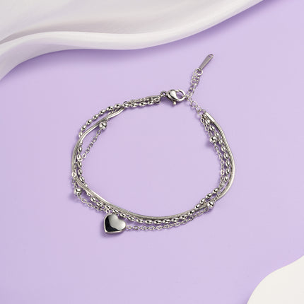Pulsera De Corazón De Acero Con Tres Tipos De Cadena Originales