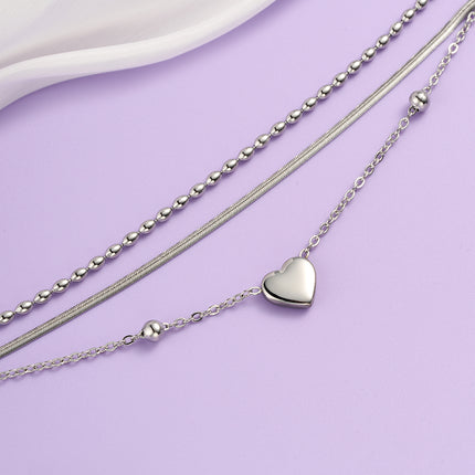 Pulsera De Corazón De Acero Con Tres Tipos De Cadena Originales