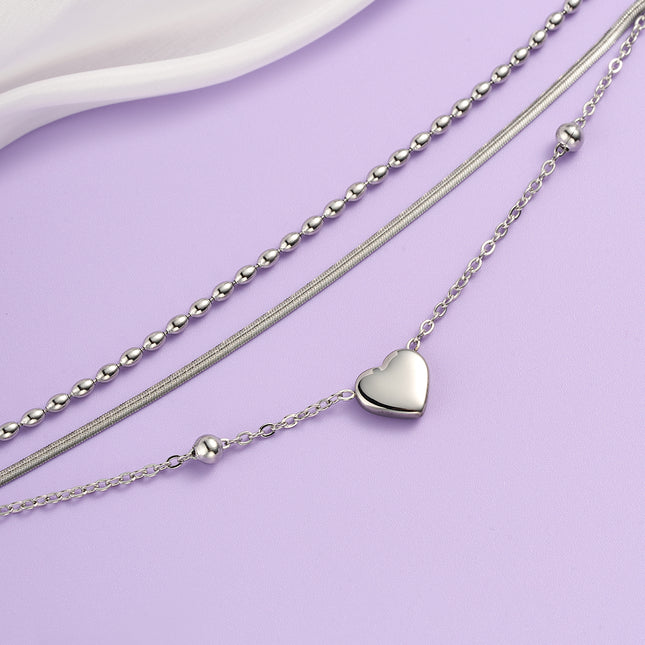 Pulsera De Corazón De Acero Con Tres Tipos De Cadena Originales