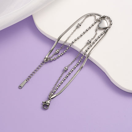 Pulsera De Corazón De Acero Con Tres Tipos De Cadena Originales