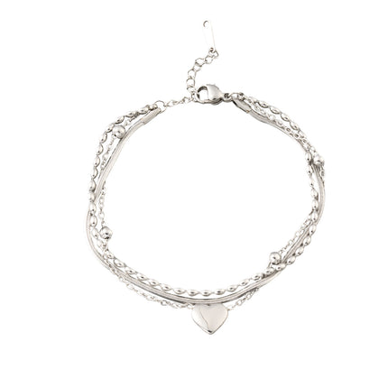 Pulsera De Corazón De Acero Con Tres Tipos De Cadena Originales