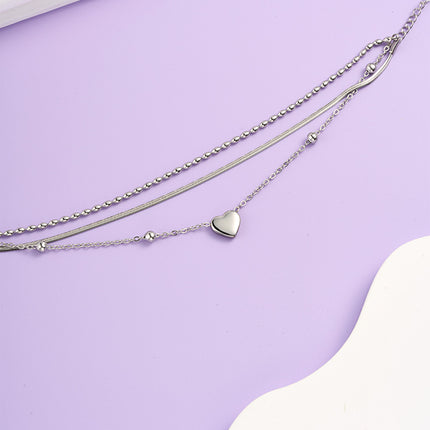 Pulsera De Corazón De Acero Con Tres Tipos De Cadena Originales