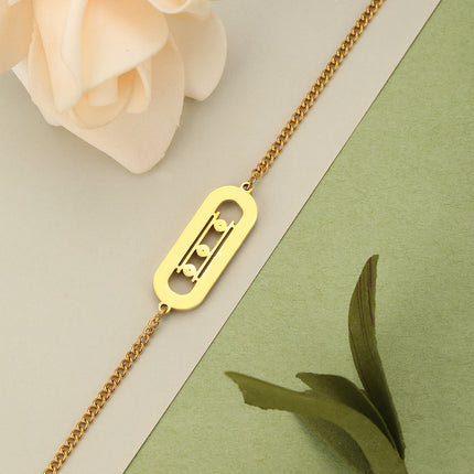 Pulsera De Acero Con Geometría Y Zirconia, Diseño Moderno En Oro De 14K