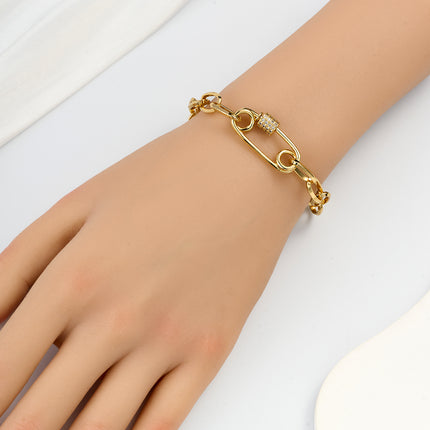 Pulsera De Cobre Con Cruz Y Zirconias, Cadena Ovalada Elegante