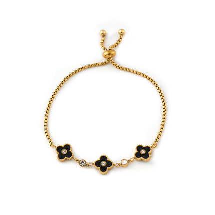 Pulsera De Cadena Con Flor Negra Detalle De Circon En El Centro