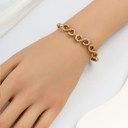 Pulsera De Cadena De Cobre Con Zirconias Blancas Y Rojas Elegante