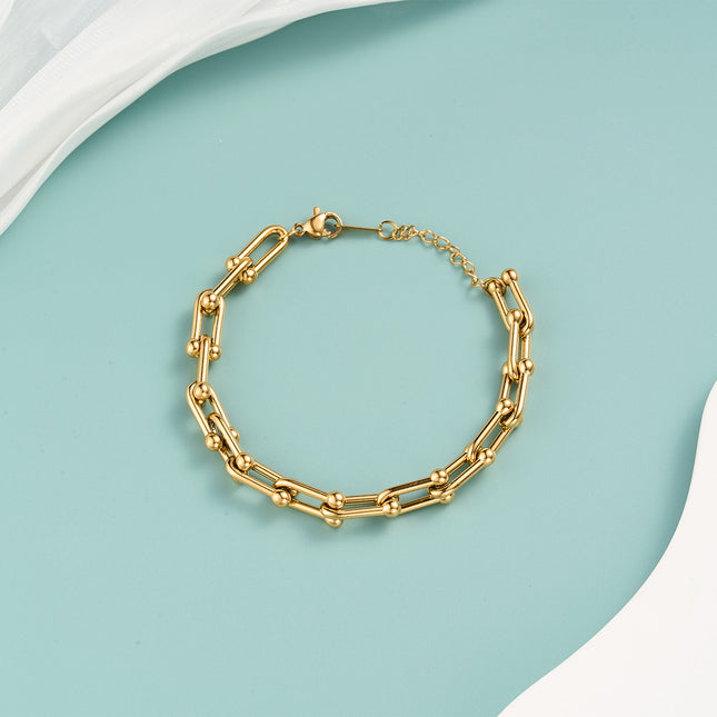 Pulsera De Acero Inoxidable U Con Diseño De Cadena Gruesa Dorada