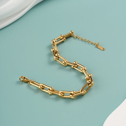 Pulsera De Acero Inoxidable U Con Diseño De Cadena Gruesa Dorada