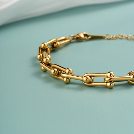 Pulsera De Acero Inoxidable U Con Diseño De Cadena Gruesa Dorada