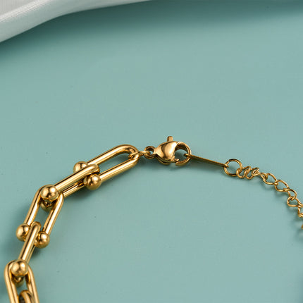 Pulsera De Acero Inoxidable U Con Diseño De Cadena Gruesa Dorada