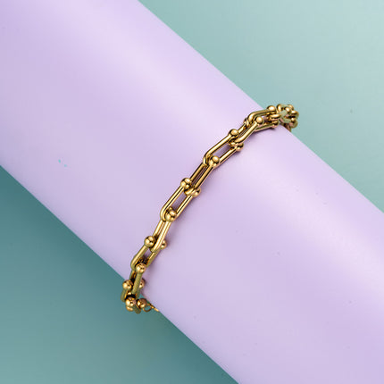 Pulsera De Acero Inoxidable U Con Diseño De Cadena Gruesa Dorada
