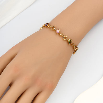 Pulsera De Cobre Con Zirconias En Forma De Gota Multicolor Y Cadena S