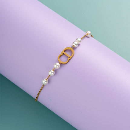 Pulsera De Cadena Con Letras "CD" Y Perlas Artificiales Elegante