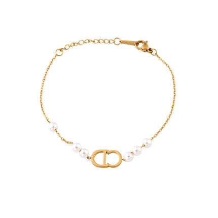 Pulsera De Cadena Con Letras "CD" Y Perlas Artificiales Elegante