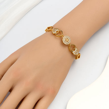 Pulsera De Cadena Cobre Con Corazones De Circonita Y Cadena Romboidal