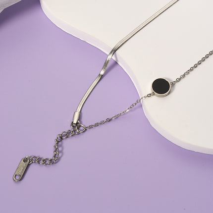 Pulsera Elegante De Circón Negro Y Blanco Con Cadena De Acero