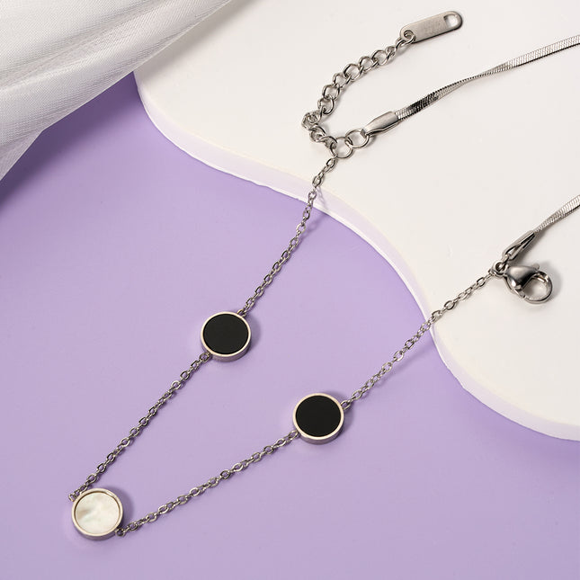 Pulsera Elegante De Circón Negro Y Blanco Con Cadena De Acero