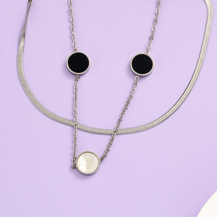 Pulsera Elegante De Circón Negro Y Blanco Con Cadena De Acero