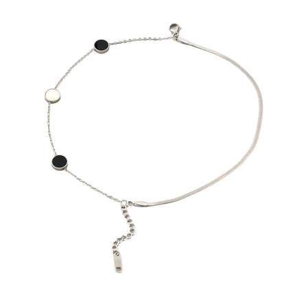 Pulsera Elegante De Circón Negro Y Blanco Con Cadena De Acero