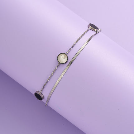 Pulsera Elegante De Circón Negro Y Blanco Con Cadena De Acero