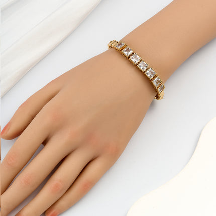 Pulsera De Cobre Con Cadena De Corazones Y Cubos De Zirconia Brillante
