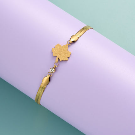 Pulsera De Cadena De Serpiente Dorada Con Colgante De Hoja De Arce