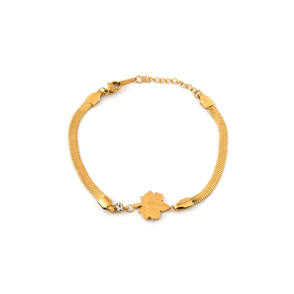 Pulsera De Cadena De Serpiente Dorada Con Colgante De Hoja De Arce