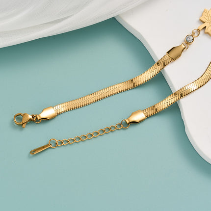 Pulsera De Cadena De Serpiente Dorada Con Colgante De Hoja De Arce