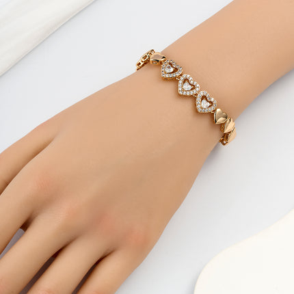 Pulsera De Cobre Con Corazones Lisos Y Con Zirconias Estilo Delicado