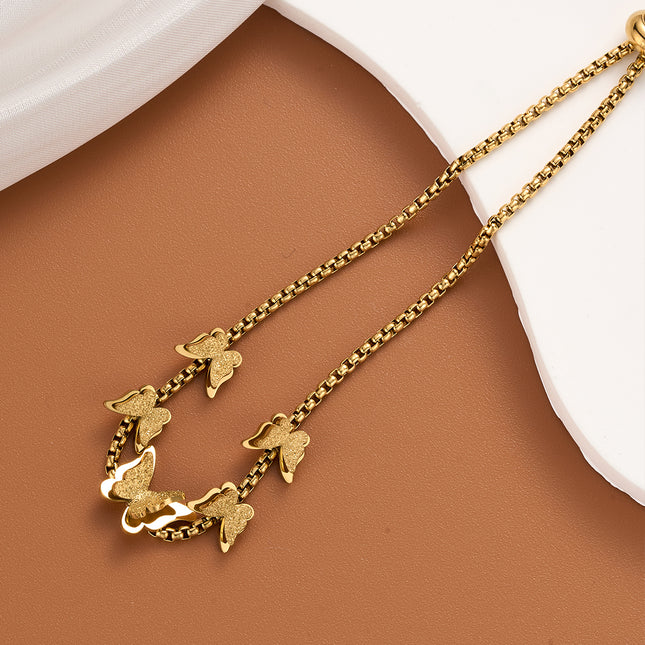 Pulsera Clásica Doble Capa Con Mariposa Dorada Ajustable, Diseño Delicado