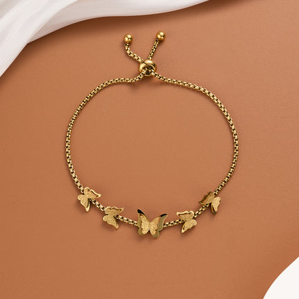 Pulsera Clásica Doble Capa Con Mariposa Dorada Ajustable, Diseño Delicado
