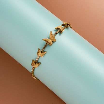Pulsera Clásica Doble Capa Con Mariposa Dorada Ajustable, Diseño Delicado