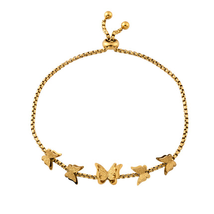Pulsera Clásica Doble Capa Con Mariposa Dorada Ajustable, Diseño Delicado