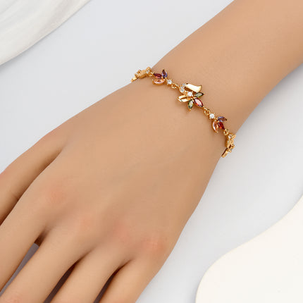 Pulsera De Cobre Con Hojas Multicolor Y Zirconias Incrustadas