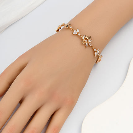 Pulsera De Cobre Con Hojas Multicolor Y Zirconias Incrustadas