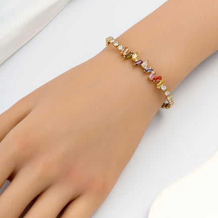 Pulsera De Cobre Con Circón En Rectángulos Y Cadenas Cuadradas