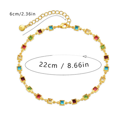Tobillera Cadena Chapada En Oro Con Gemas Artificiales Acrílica Colorida Con Bordes Cuadrados