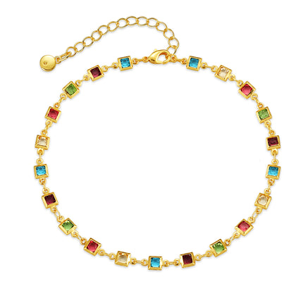 Tobillera Cadena Chapada En Oro Con Gemas Artificiales Acrílica Colorida Con Bordes Cuadrados
