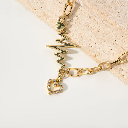 Pulsera Con Colgante De Corazón Y Rayo, Cadena Circular Elegante