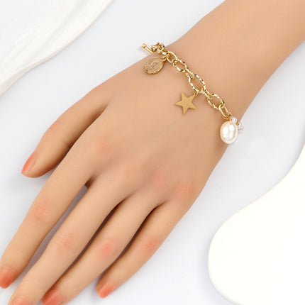 Pulsera De Moda Con Perlas Artificiales, Estrella De Acero Inoxidable
