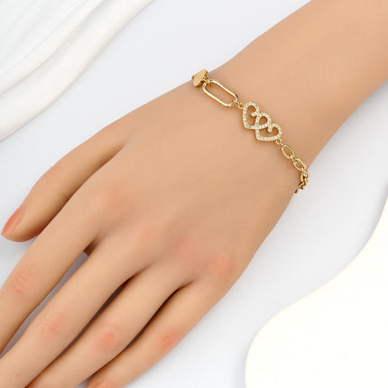 Pulsera Doble Capa Con Corazón Cadena De Perla Artificial Estilo Moderno
