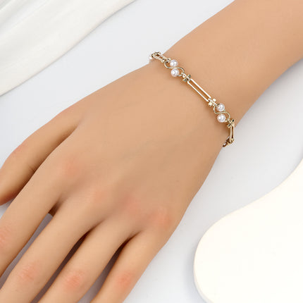 Pulsera De Cadena En Forma De S Y Rectangulares Con Perlas Artificiales