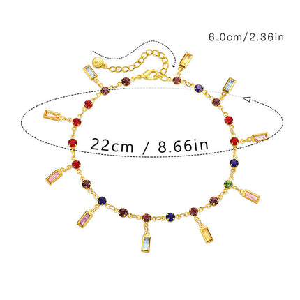 Tobillera De Oro 18K Chapado Con Gemas Artificiales Cadena Larga De Acrílico Colorido