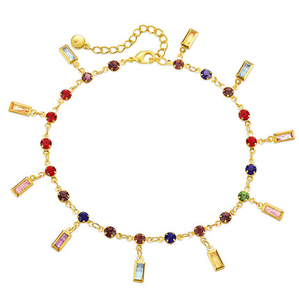 Tobillera De Oro 18K Chapado Con Gemas Artificiales Cadena Larga De Acrílico Colorido