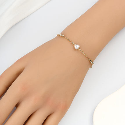 Pulsera De Cadena Con Perla En Forma De Corazón, Diseño Simple Mujer