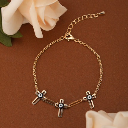 Pulsera De Cadena Con Colgante De Cruz Y Ojo, Estilo Simple Para Mujer